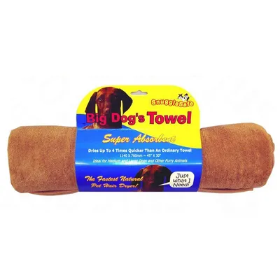 Ręcznik SnuggleSafe Big Dog's Towel, super chłonny, wymiary 1140 x 760 mm, suszy do 4 razy szybciej niż zwykły ręcznik. Widoczny brązowy materiał.