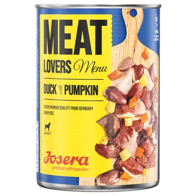 Josera Meat Lovers Menu pato con calabaza, super premium de Alemania, sin cereales, para perros adultos.