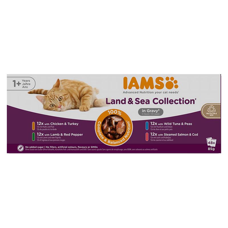 IAMS 48 x 85 g comida húmeda para gatos en oferta: 36 + 12 ¡gratis!