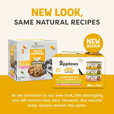 Applaws Taste Toppers i bouillon, kyllingemix, 8 x 156 g. Bemærk: Nyt emballagedesign, opskrifterne forbliver uændrede. Applaws Taste Toppers i bouillon, kyllingemix, 8 x 156 g. Bemærk: Nyt emballagedesign, opskrifterne forbliver uændrede.