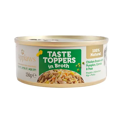 Applaws Taste Toppers in Broth, 156g Dose. Hähnchenbrust mit Kürbis, Karotten und Erbsen. 100% natürlich. Ergänzungsfutter für Hunde: Top it, Stir it, Mix it!