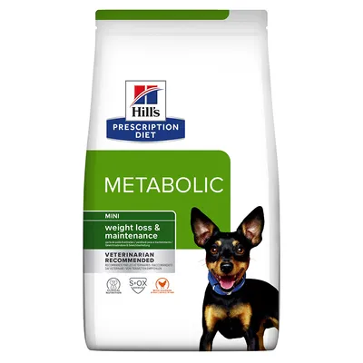 Hill's Prescription Diet Metabolic Mini, testsúlycsökkentés és -fenntartás, állatorvosok által ajánlott, klinikai táplálás, S+OX Shield.