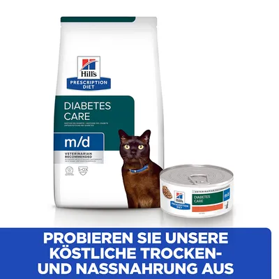 Hill's Prescription Diet Diabetes Care m/d Trocken- und Nassnahrung für Katzen. Probieren Sie unsere köstliche Trocken- und Nassnahrung aus.