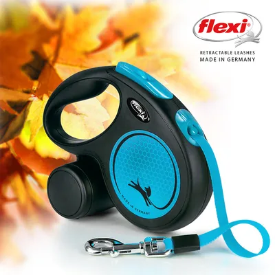 Flexi поводок для собак, выдвижной, черно-синий с клипсовым замком.