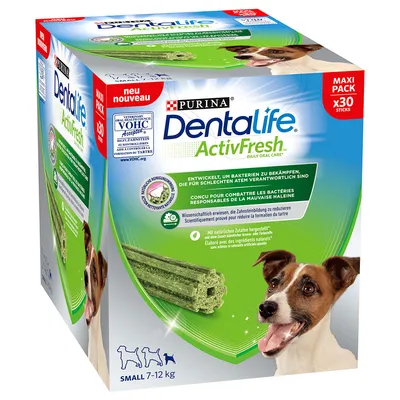 Purina Dentalife ActivFresh Maxi Pack, 30 Sticks für Hunde von 7-12 kg. Entwickelt zur Bekämpfung von Bakterien für schlechten Atem. Wissenschaftlich erwiesen, Zahnsteinbildung zu reduzieren.
