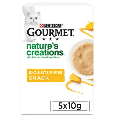 Purina Gourmet Nature's Creations Exquisite Puree Snack, mit ausgewählten natürlichen Zutaten, Packung enthält 5x10g.