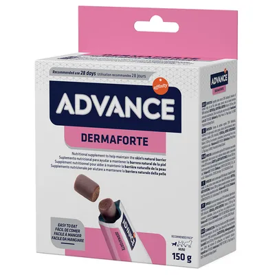 Advance Dermaforte, supliment alimentar pentru susținerea barierei naturale a pielii. Utilizare recomandată: 28 de zile. Pachet mic, 150 g, ușor de consumat.