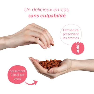Un délicieux en-cas, sans culpabilité. Fermeture préservant les arômes. Seulement 2 kcal par pièce.