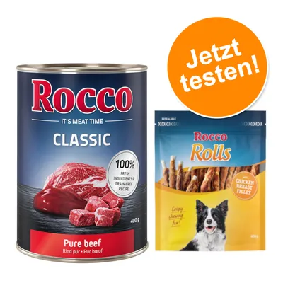 Kombi-Paket: Rocco Classic Probiermix Nassfutter + Rolls Snack