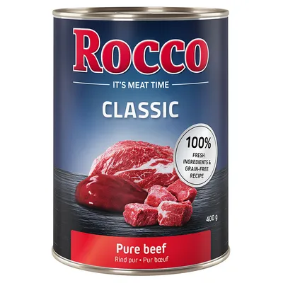 Rocco Classic Pure Beef, 400g burk. 100% färska ingredienser, spannmålsfritt recept. It's Meat Time.