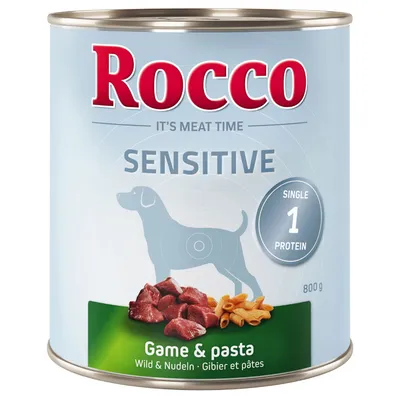 Rocco Sensitive vådfoder til hunde, variant vildt og pasta, single protein, 800g dåse.