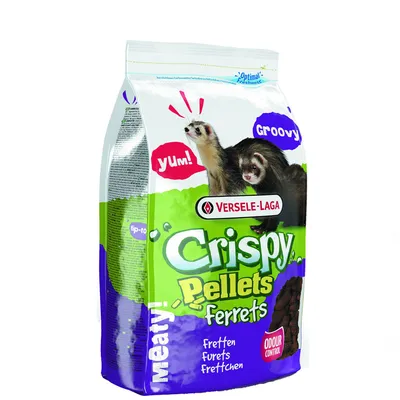 Versele-Laga Crispy Pellets Ferrets. Meaty! Odour Control. Futter für Frettchen mit frischem Geschmack und optimaler Frischegarantie.