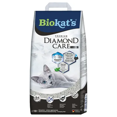 Biokat's Diamond Care Classic kattenbakvulling met actieve kool en aloë vera, 54 dagen, stofarm, parfumvrij, sterke klontvorming, Made in Germany.