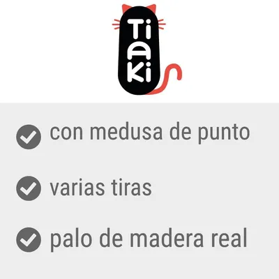 Tiaki. Con medusa de punto, varias tiras, palo de madera real.