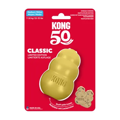 KONG Classic Gold - Mărimea M: aprox. Ø 5,5 x î 9 cm KONG Classic Gold - Mărimea M: aprox. Ø 5,5 x î 9 cm
