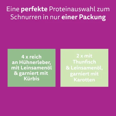Whiskas 1+ Superfoods Gemischte Auswahl in Gelee 6 x 50 g - Hühnerleber & Thunfisch Whiskas 1+ Superfoods Gemischte Auswahl in Gelee 6 x 50 g - Hühnerleber & Thunfisch