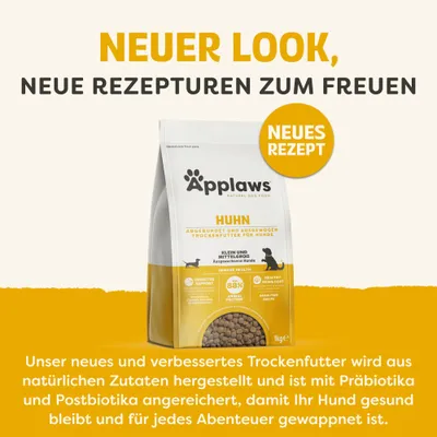 Applaws Huhn Trockenfutter für Hunde, neues Rezept, aus natürlichen Zutaten mit Präbiotika und Postbiotika, 1kg. Unterstützt Immunsystem und gesunde Haut.