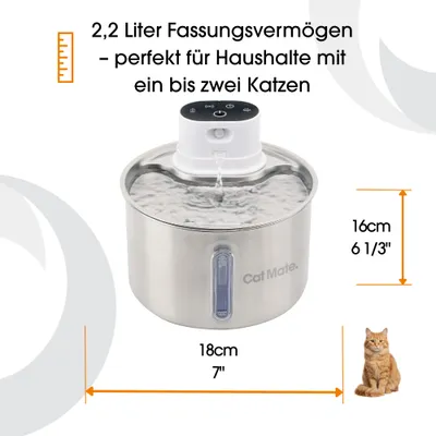 Cat Mate Trinkbrunnen Edelstahl, drahtlos - 2,2 L Cat Mate Trinkbrunnen Edelstahl, drahtlos - 2,2 L