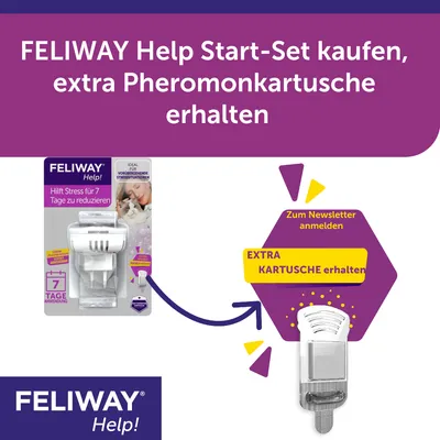 FELIWAY Help Start-Set kaufen, extra Pheromonkartusche erhalten. Zum Newsletter anmelden und zusätzliche Kartusche sichern.