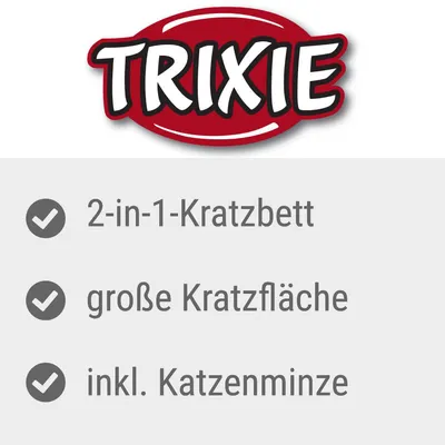TRIXIE. 2-in-1-Kratzbett, große Kratzfläche, inkl. Katzenminze. Teksti saksaksi.