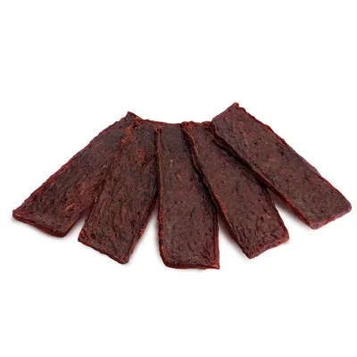 Pět obdélníkových, tmavě hnědých masových proužků na bílém pozadí.