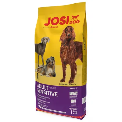 JosiDog Adult Sensitive, 15 kg, niemiecka jakość. Dla wrażliwych psów, bezglutenowa receptura, stosunek białka do tłuszczu 25/13, oryginalna jakość Josera.