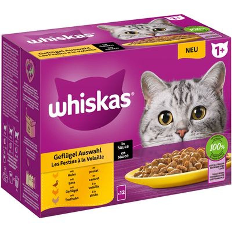 Gemengd Pakket Whiskas 1+ Adult Maaltijdzakjes 12 x 85 g Kattenvoer