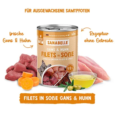 Sanabelle Fleisch in Soße 6 x 380 g - Gans & Huhn Sanabelle Fleisch in Soße 6 x 380 g - Gans & Huhn