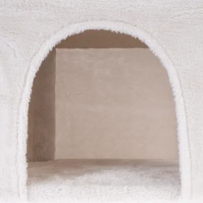 Beige cave made of soft plush material with arched entrance, suitable as a retreat.