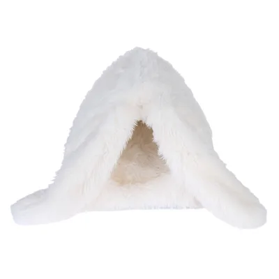 Weisse, dreieckige Kuschelhöhle aus weichem Plüschmaterial mit offenem Eingang.