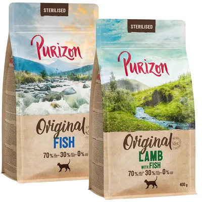 Purizon Sterilised Katzenfutter, Sorten: Original Fish und Lamb with Fish, 400g. Zutaten: 70% Fleisch & Fisch, 30% Obst & Gemüse, 0% Getreide.