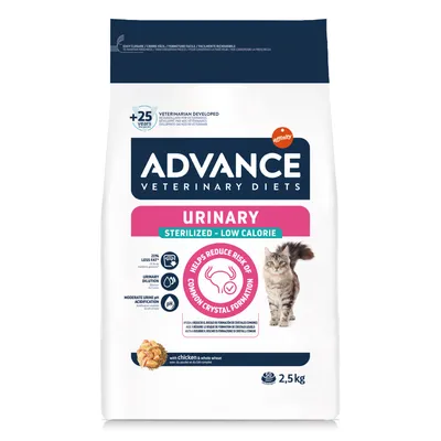 Advance Veterinary Diets Urinary Sterilized Low Calorie para gatos, ayuda a reducir el riesgo de formación de cristales urinarios, con pollo y trigo integral, 2,5 kg.