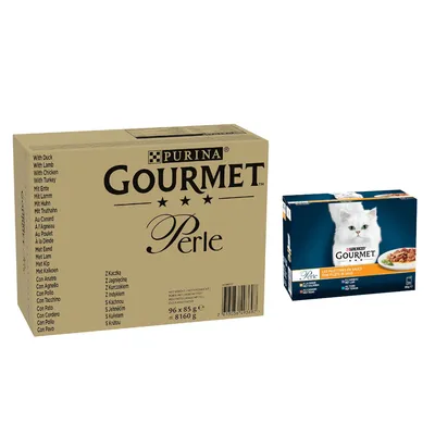 96 x 85 г Мегаупаковка Gourmet Perle + влажный корм, 24 x 85 г в подарок!