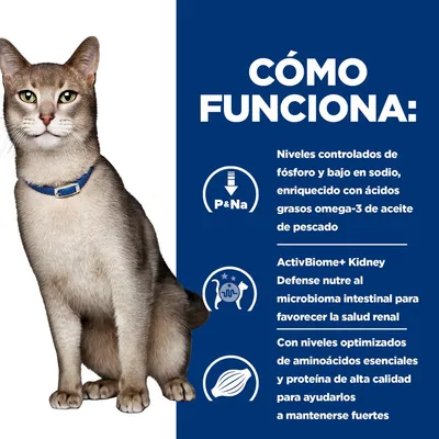 CÓMO FUNCIONA: Niveles controlados de fósforo y bajo en sodio, enriquecido con ácidos grasos omega-3 de aceite de pescado. ActivBiome+ Kidney Defense nutre al microbioma intestinal para favorecer la salud renal. Con niveles optimizados de aminoácidos esenciales y proteína de alta calidad para ayudarlos a mantenerse fuertes.