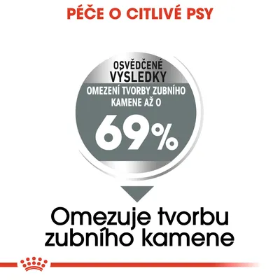 Péče o citlivé psy. Osvědčené výsledky: omezení tvorby zubního kamene až o 69 %. Omezuje tvorbu zubního kamene.