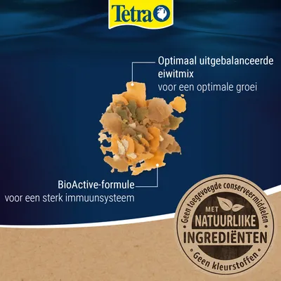 Tetra vlokkenvoer met een optimaal uitgebalanceerde eiwitmix, BioActive-formule voor een sterk immuunsysteem, zonder toegevoegde conserveermiddelen of kleurstoffen, natuurlijke ingrediënten. Tetra vlokkenvoer met een optimaal uitgebalanceerde eiwitmix, BioActive-formule voor een sterk immuunsysteem, zonder toegevoegde conserveermiddelen of kleurstoffen, natuurlijke ingrediënten.