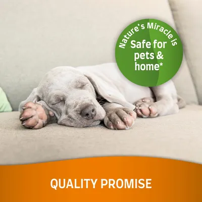 Nature's Miracle is Safe for pets & home*; QUALITY PROMISE. Az angol szöveg a képen látható, magyar fordítás nem szerepel.