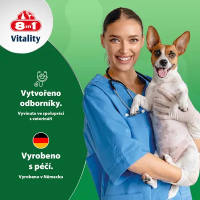 8in1 Vitality. Vytvořeno odborníky ve spolupráci s veterináři. Vyrobeno s péčí v Německu.