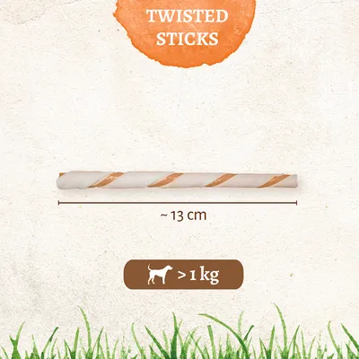 Twisted Sticks, lengte ca. 13 cm, geschikt voor honden boven 1 kg.