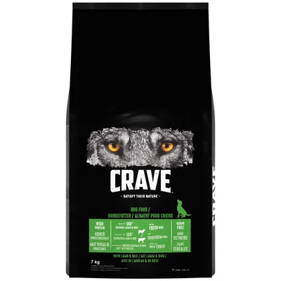 Crave dog food with lamb and beef, high protein, 100% natural lamb and beef, with fresh beef, grain free. 7kg bag.