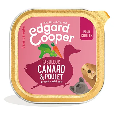 Edgard Cooper nourriture humide pour chiots, fabuleux Canard & Poulet avec brocoli et pois, sans céréales.