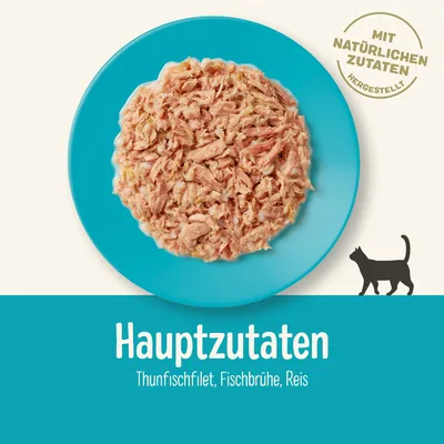 Hauptzutaten: Thunfischfilet, Fischbrühe, Reis. Mit natürlichen Zutaten hergestellt.