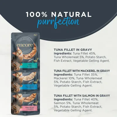 Encore Cat Gravy Pouch Mix Saver Pack 20 x 50g - Fish Selection (3 Varieties) Encore Cat Gravy Pouch Mix Saver Pack 20 x 50g - Fish Selection (3 Varieties)