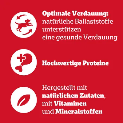 Optimale Verdauung: natürliche Ballaststoffe unterstützen eine gesunde Verdauung. Hochwertige Proteine. Hergestellt mit natürlichen Zutaten, mit Vitaminen und Mineralstoffen.
