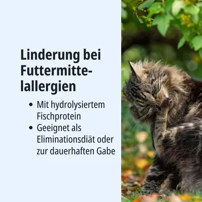 Linderung bei Futtermittelallergien mit hydrolysiertem Fischprotein. Geeignet als Eliminationsdiät oder zur dauerhaften Gabe. Linderung bei Futtermittelallergien mit hydrolysiertem Fischprotein. Geeignet als Eliminationsdiät oder zur dauerhaften Gabe.