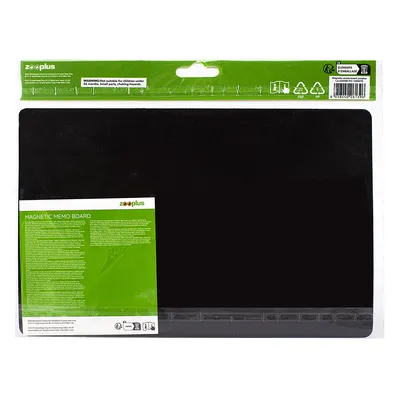 Zooplus magnetic memo board, black surface, packaging with warning: Not suitable for children under 36 months. Contains small parts, choking hazard.
