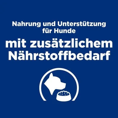 Texte en allemand : Nahrung und Unterstützung für Hunde mit zusätzlichem Nährstoffbedarf