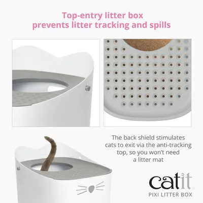 catit PIXI LITTER BOX, kattlåda med toppinträde förhindrar spridning av kattsand och läckage. Bakväggen leder katten ut via den anti-spårningsytan. catit PIXI LITTER BOX, kattlåda med toppinträde förhindrar spridning av kattsand och läckage. Bakväggen leder katten ut via den anti-spårningsytan.