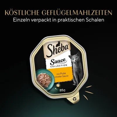 Sheba Sauce Collection mit Pute in heller Sauce, köstliche Geflügelmahlzeiten einzeln verpackt in praktischen Schalen, 85g.
