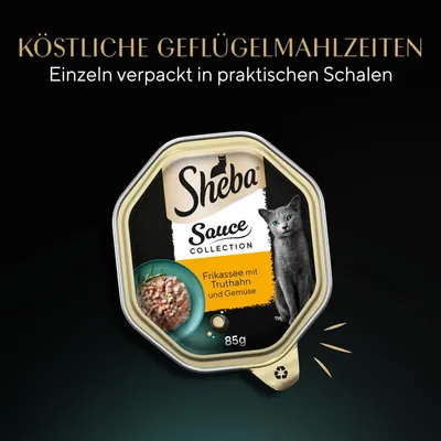 Sheba Sauce Collection, Frikassee mit Truthahn und Gemüse, einzeln verpackt in praktischen Schalen, 85g. Köstliche Geflügelmahlzeiten.